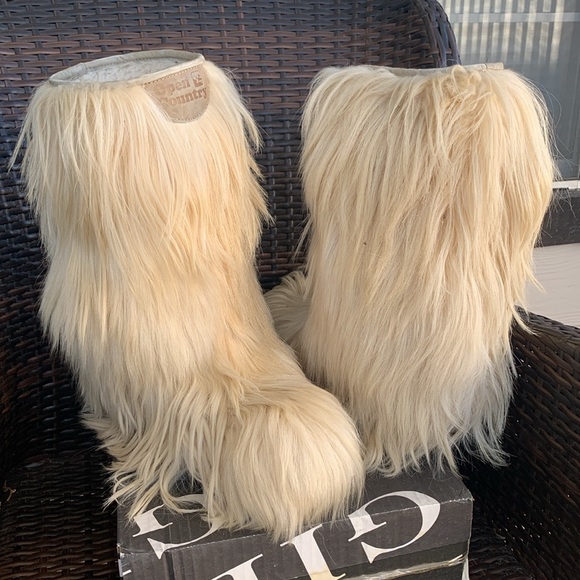 Vintage Open Country ROLUC IDEAL Low Goat Fur Ski YETI Boho Snow Boots - Picture 5 of 16